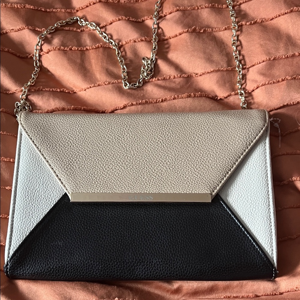 Guess Tricolor Envelope Crossbody Bag in Beige, White & Black